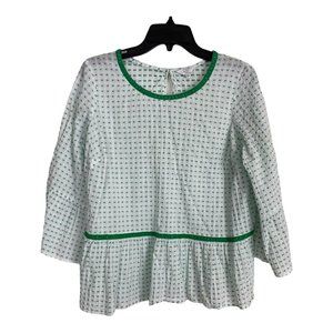Crown & Ivy Womens Shirt Size Ox=12W White Green Ruffle Bell Sleeve Babydoll